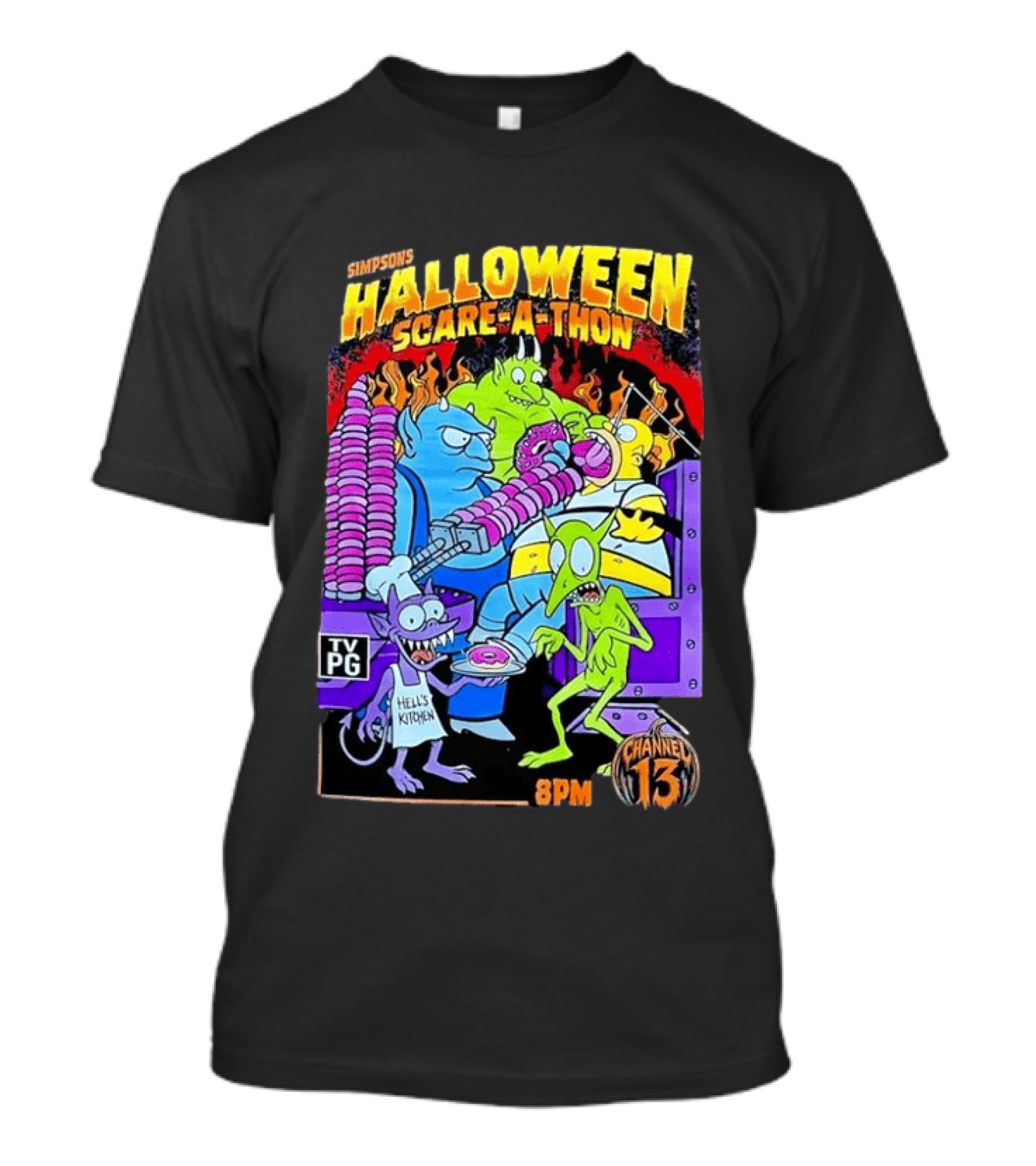 Simpsons Halloween Scare A Thon TV PG 8PM Channel 13 Hell's Kitchen Monsters And Aliens T-Shirt