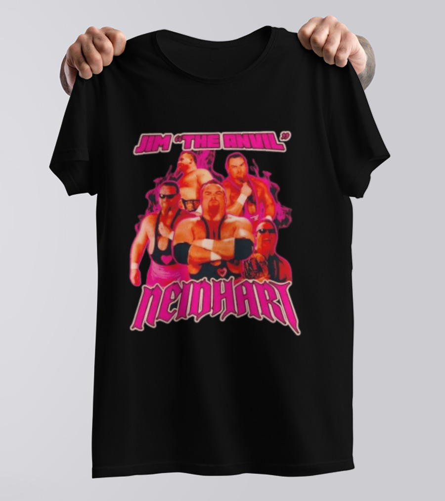 Jim Neidhart The Anvil Wrestler Pink Collage Neidhart T-Shirt