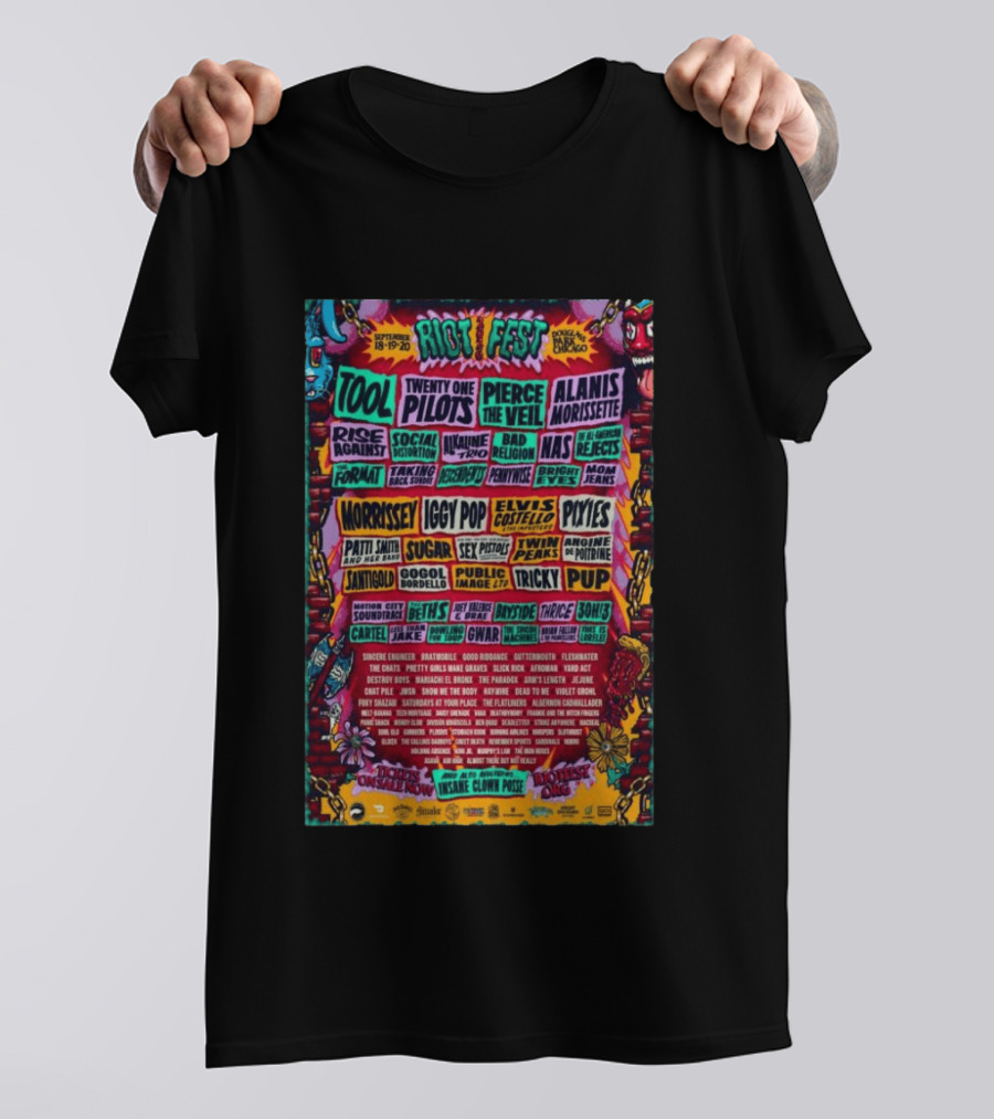 Riot Fest 2026 Lineup Featuring Tool Nine Inch Nails Iggy Pop Pixies Chicago T-Shirt