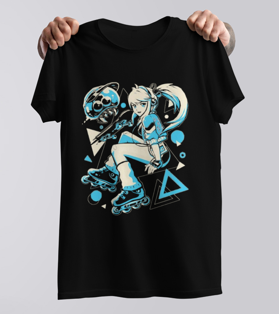 Samus Aran Metroid Rollerblades Skateboard Retro Gaming T-Shirt