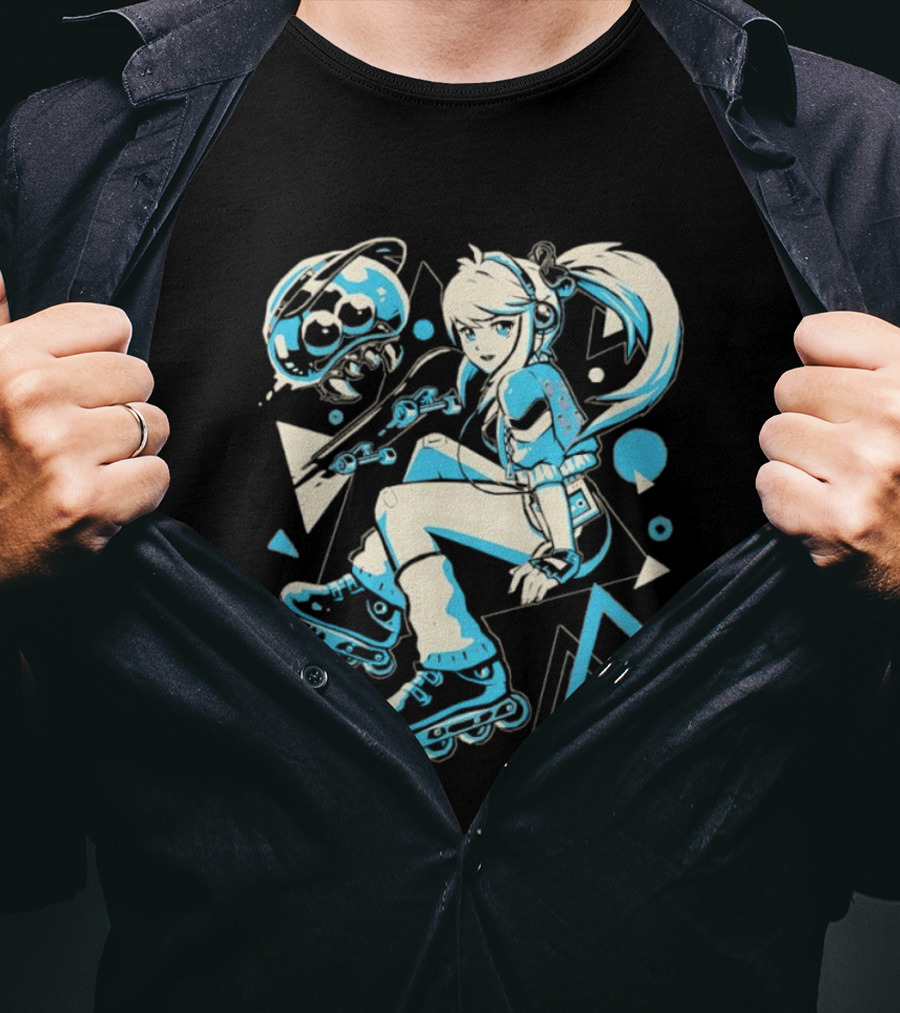 Samus Aran Metroid Rollerblades Skateboard Retro Gaming T-Shirt
