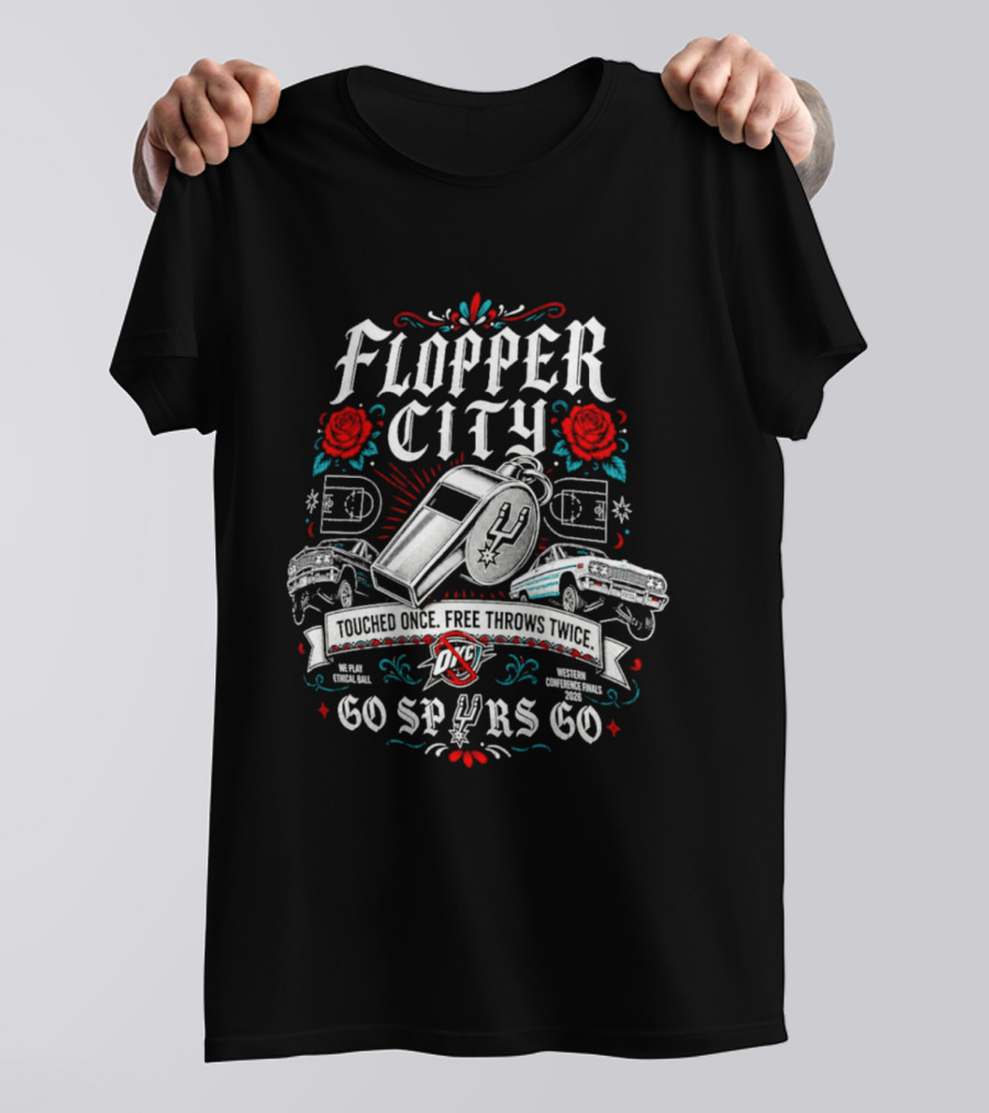 Flopper City San Antonio Spurs Touched Once Free Throws Twice 60 Spurs 60 T-Shirt