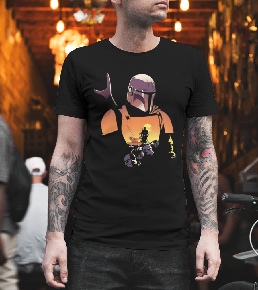 The Mandalorian Grogu Star Wars Journey Silhouette In Armor Scene T-Shirt