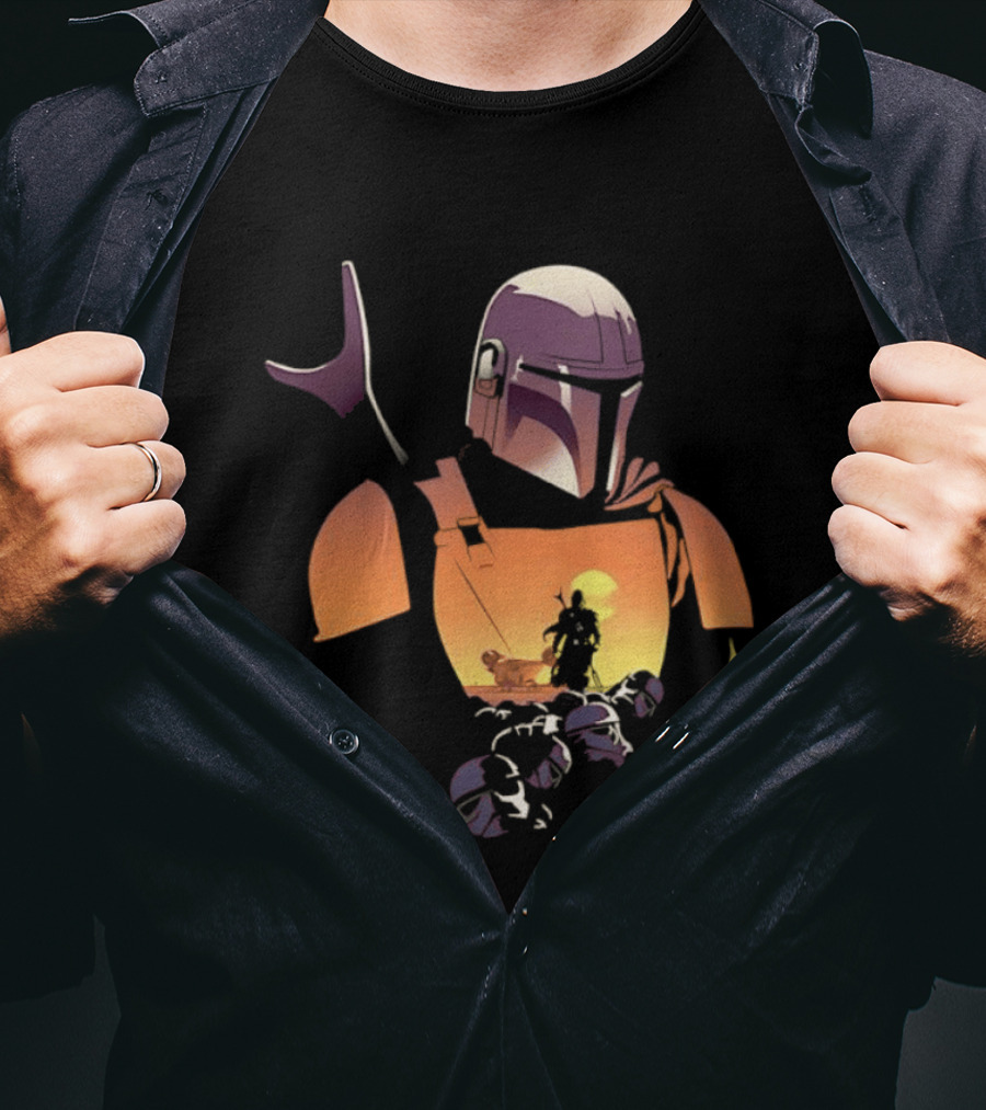 The Mandalorian Grogu Star Wars Journey Silhouette In Armor Scene T-Shirt
