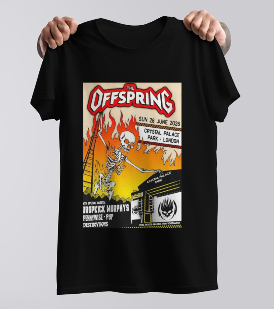 The Offspring Concert June 28 2026 Crystal Palace Park London Dropkick Murphys Pennywise Pup Destroy Boys T-Shirt