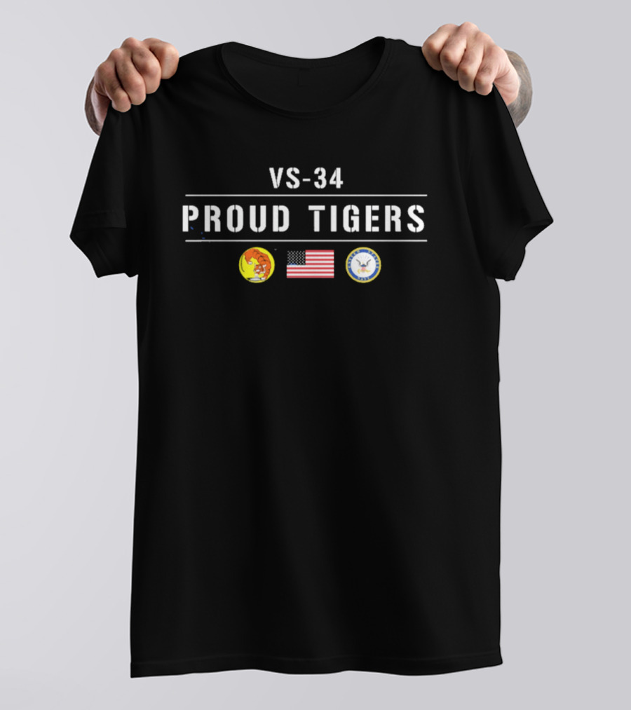 VS 34 Proud Tigers US Navy Squadron Emblems And American Flag T-Shirt