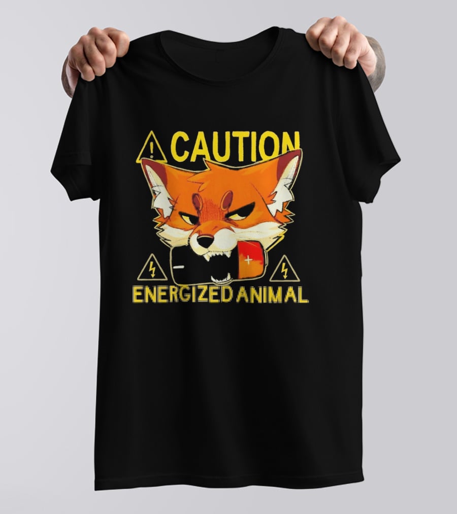 Caution Energized Animal Fox Battery Warning T-Shirt