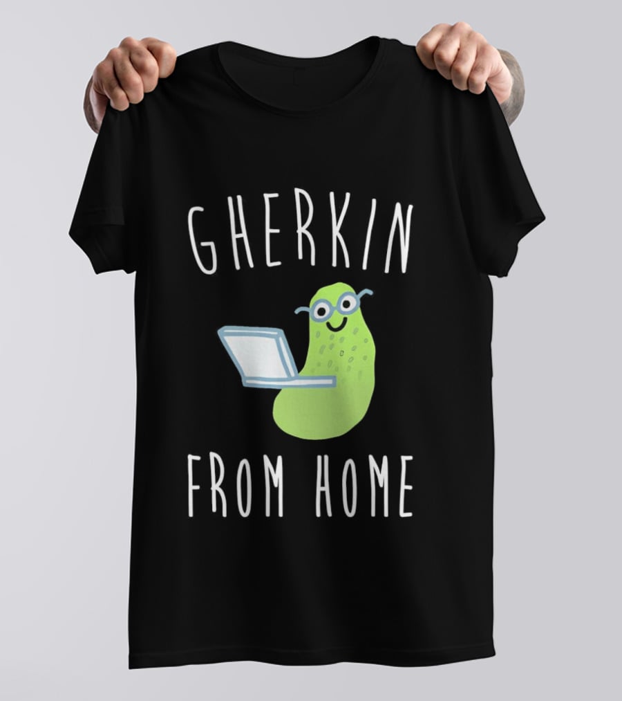 Gherkin From Home Cute Pickle With Laptop T-Shirt
