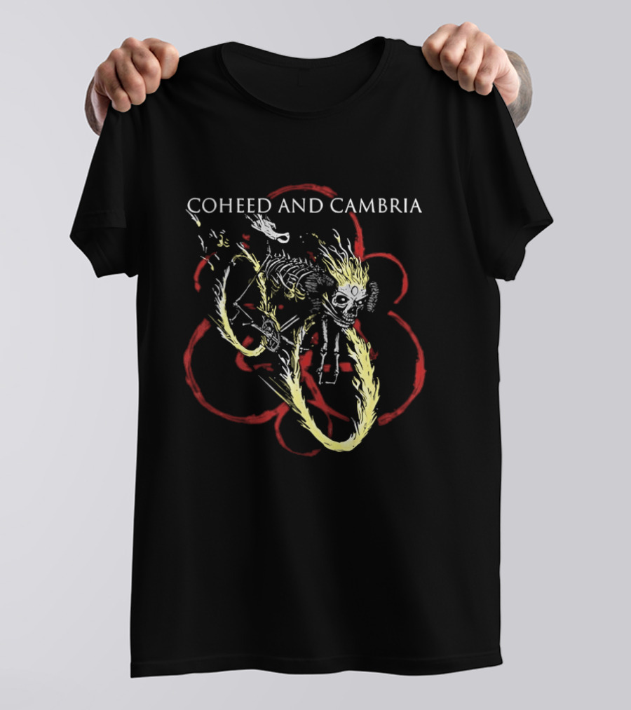 Coheed And Cambria Skeleton With Flame Hair Red Circle T-Shirt