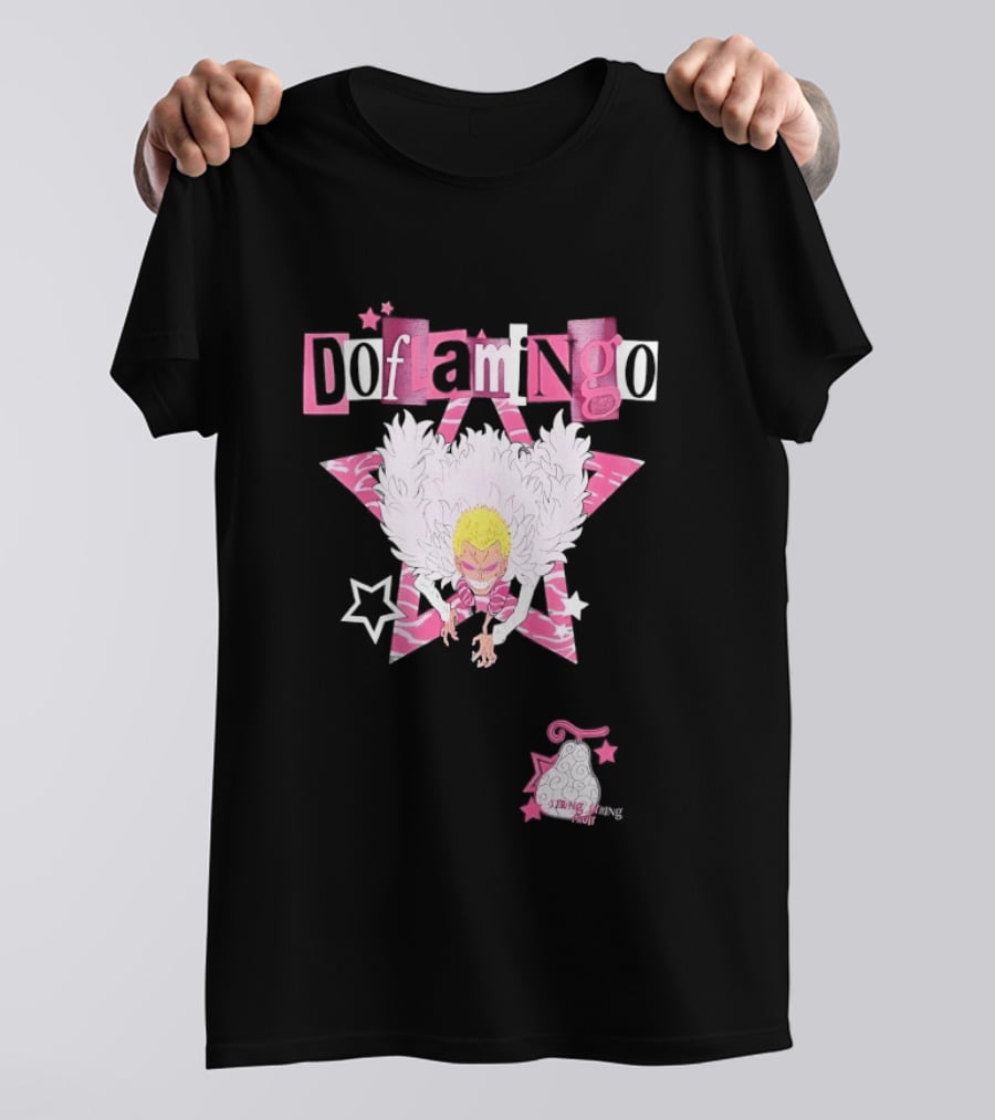 Doflamingo One Piece Pink Star Feathered Cape Anime T-Shirt