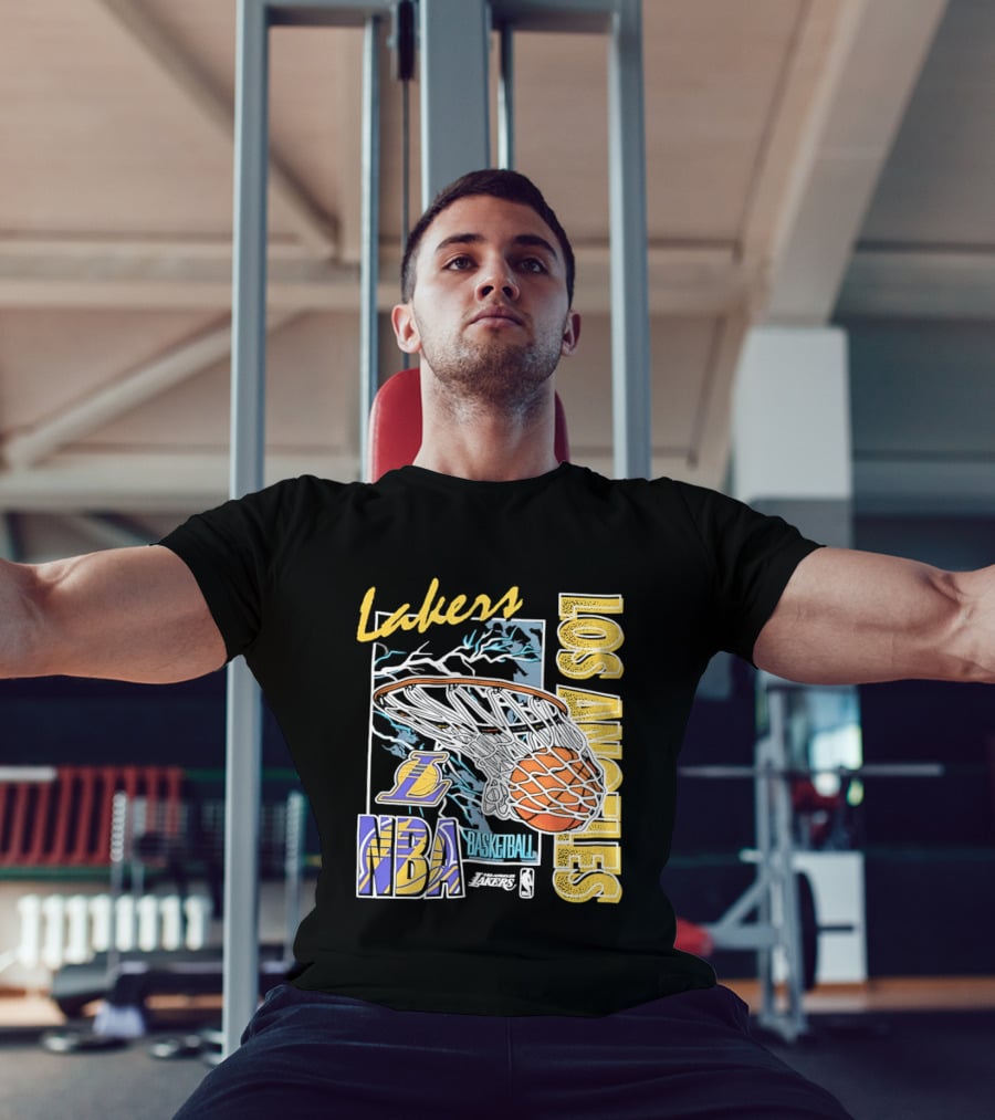 Lakers Los Angeles NBA Basketball Hoops Classic Team Yellow And Blue T-Shirt
