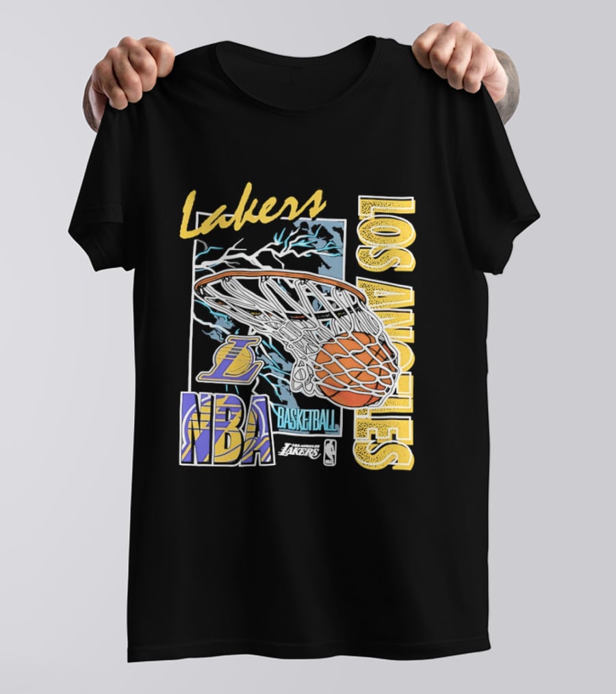 Lakers Los Angeles NBA Basketball Hoops Classic Team Yellow And Blue T-Shirt