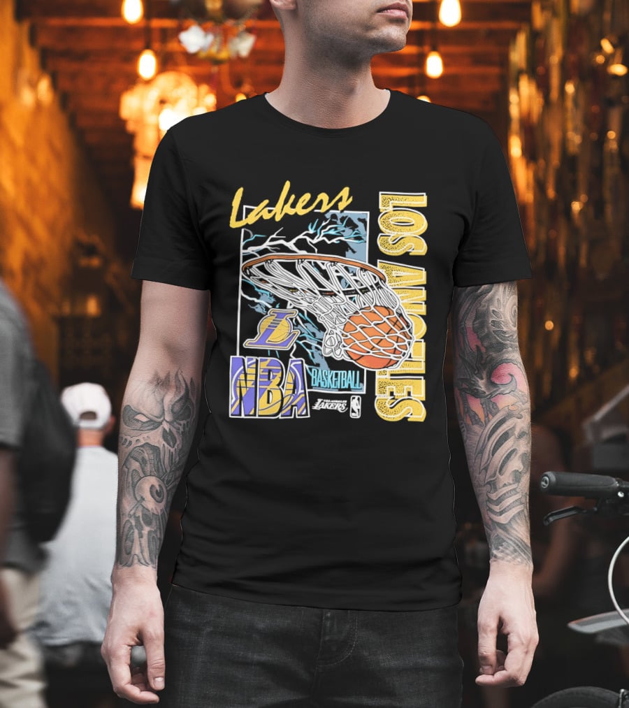 Lakers Los Angeles NBA Basketball Hoops Classic Team Yellow And Blue T-Shirt