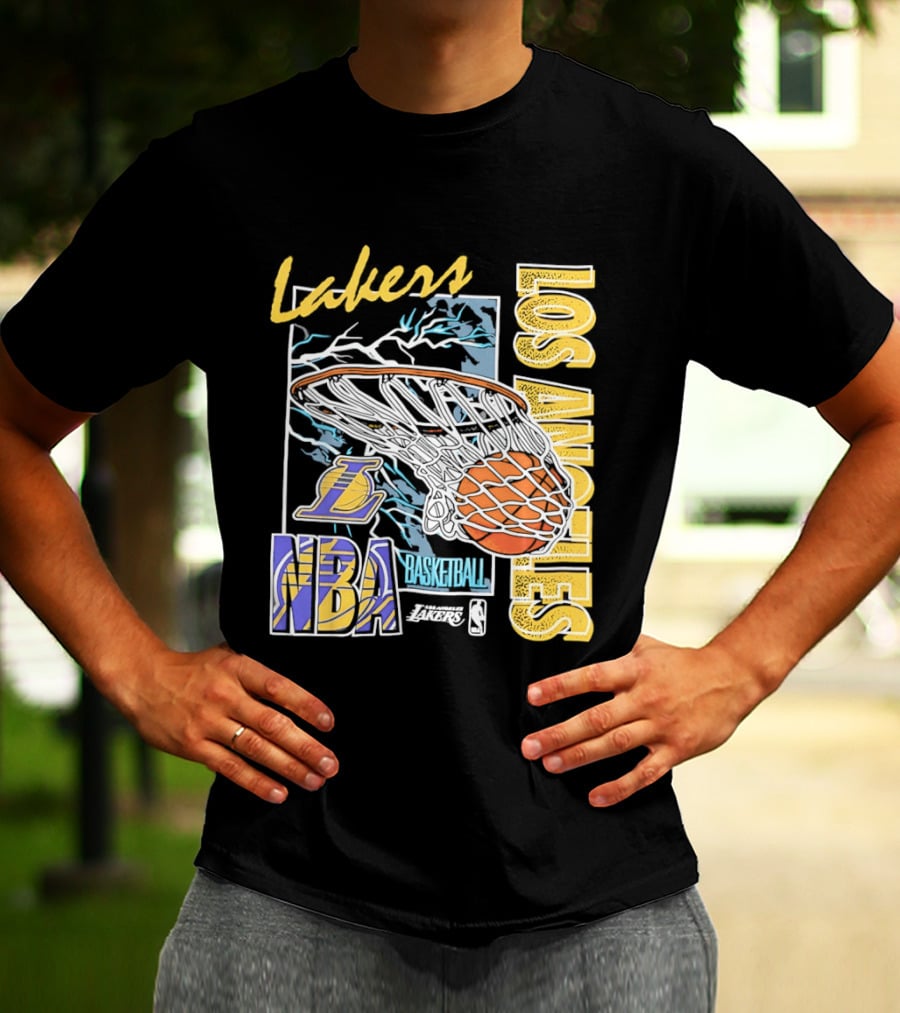 Lakers Los Angeles NBA Basketball Hoops Classic Team Yellow And Blue T-Shirt