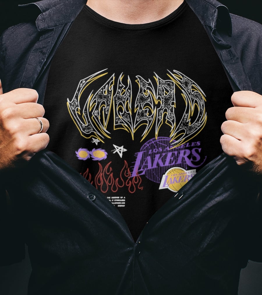 Los Angeles Lakers Unstoppable Spirit Essence Resilient Energy Dynamic Flames Stars Purple Vibes T-Shirt