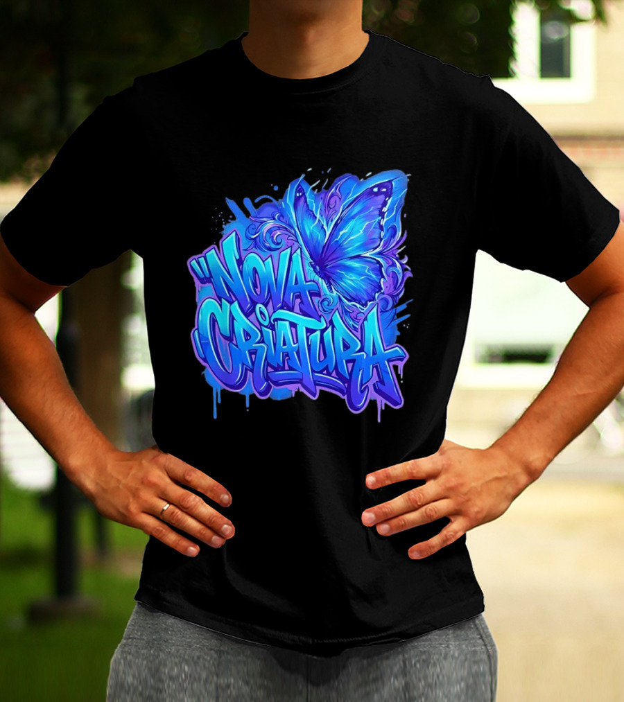 Nova Criatura Butterfly Electric Blue Street Art Aesthetic T-Shirt