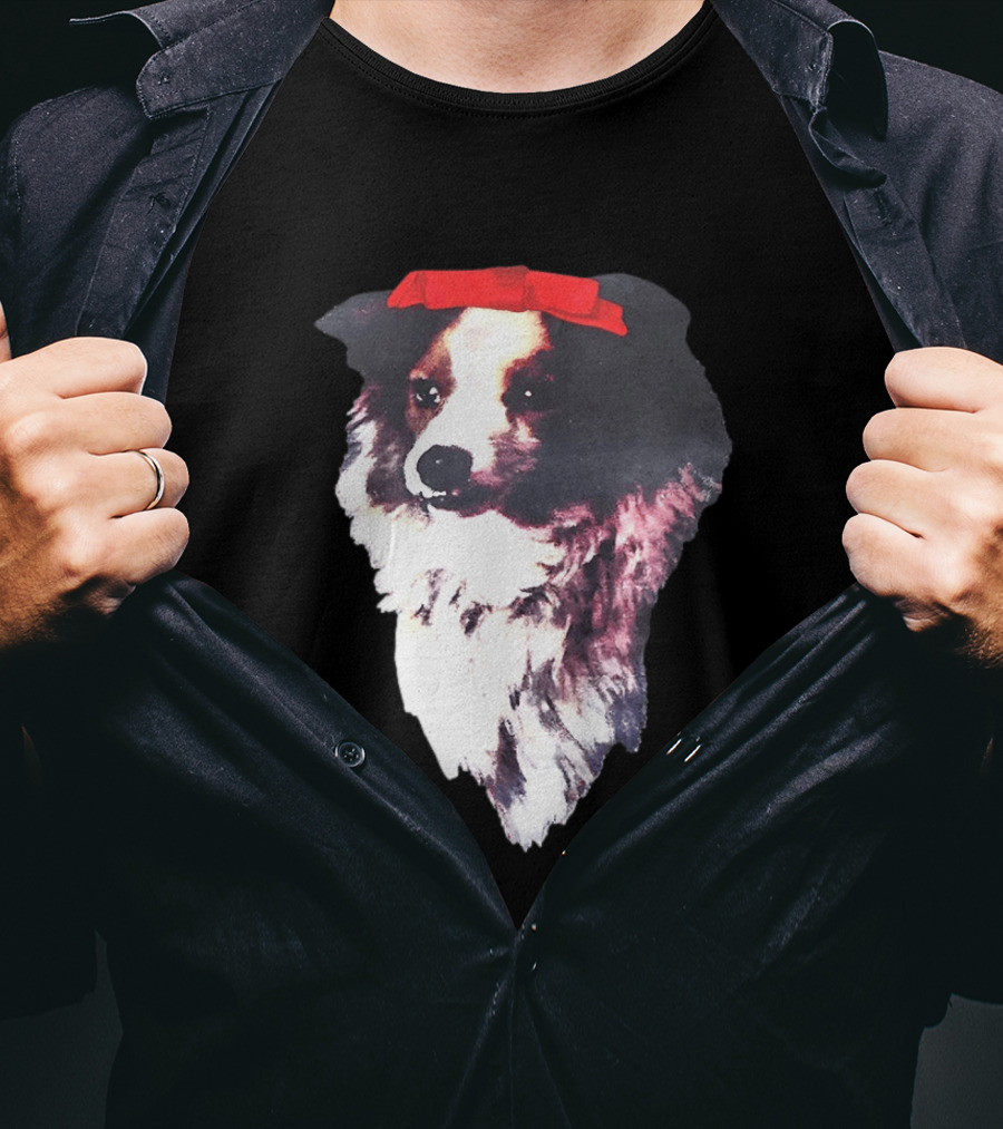 Sabrina Carpenter Collie Dog With Red Bow T-Shirt