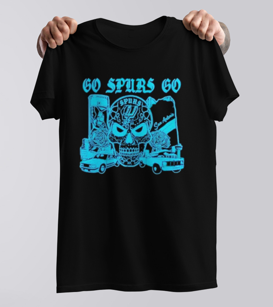 Go Spurs Go San Antonio Spurs NBA Skull And Cars T-Shirt