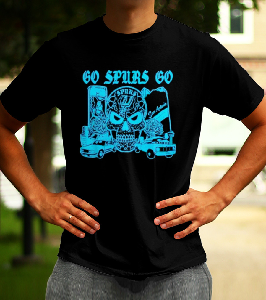 Go Spurs Go San Antonio Spurs NBA Skull And Cars T-Shirt