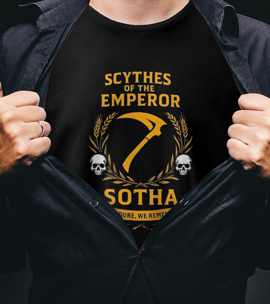 Scythes Of The Emperor Sotha We Endure We Remember Skulls And Laurel Wreath T-Shirt
