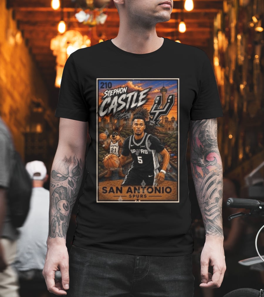 Stephon Castle San Antonio Spurs Player 2026 Card Number 210 Skyline Basketball T-Shirt
