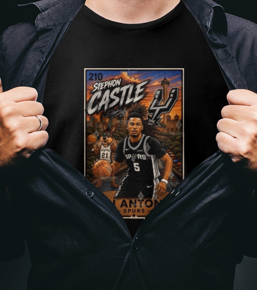 Stephon Castle San Antonio Spurs Player 2026 Card Number 210 Skyline Basketball T-Shirt