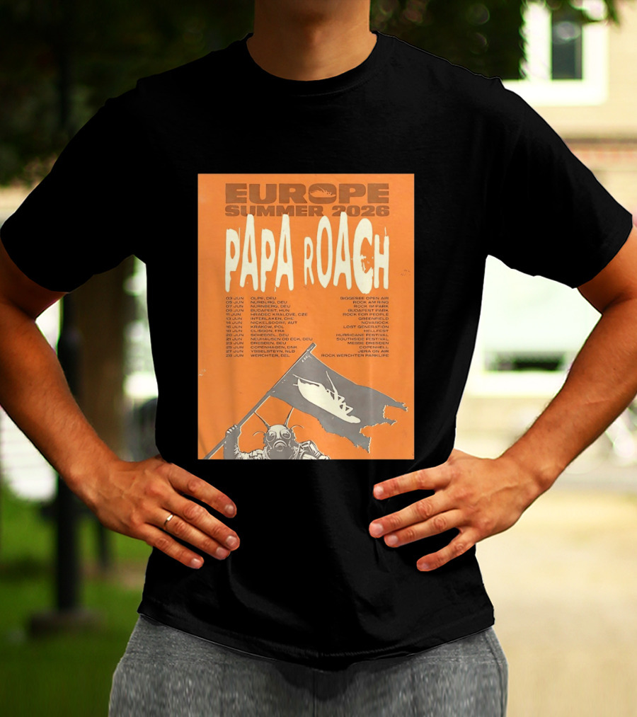 Papa Roach Europe Summer 2026 Tour Olpe Nuremberg Budapest Amsterdam Werchter Dates T-Shirt