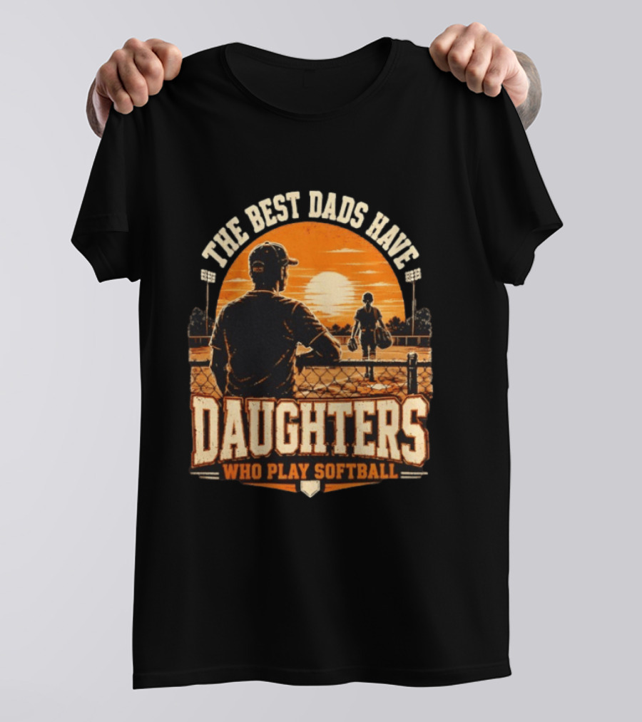 The Best Dads Have Daughters Who Play Softball Vintage Sunset Scene T-Shirt