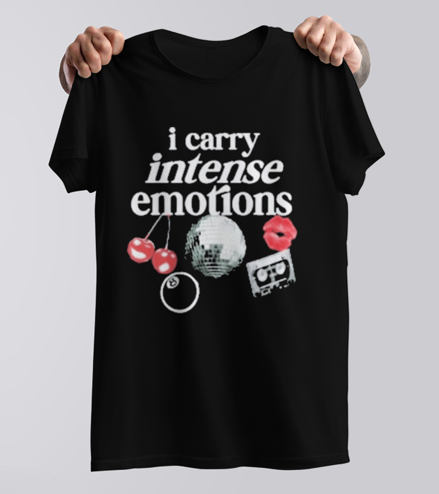 I Carry Intense Emotions Disco Ball Cherries Cassette Tape T-Shirt