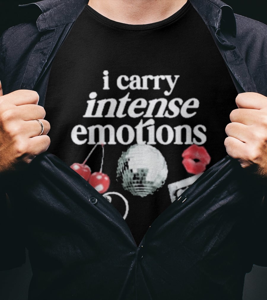 I Carry Intense Emotions Disco Ball Cherries Cassette Tape T-Shirt