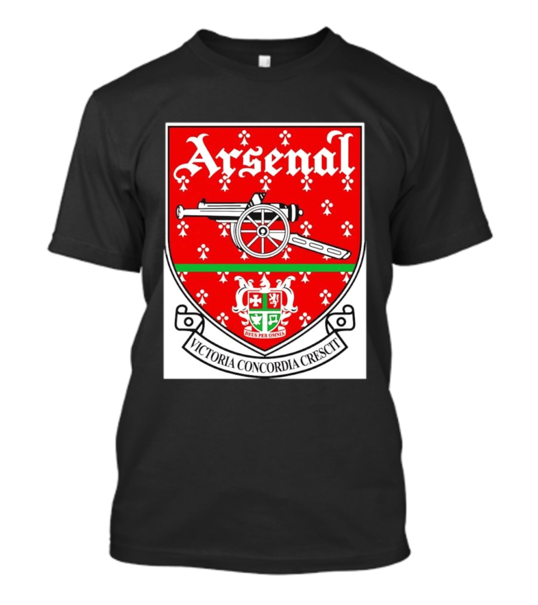 Arsenal FC Victoria Concordia Crescit Deus Per Omnia Crest Featuring Classic Cannon And Shield T-Shirt