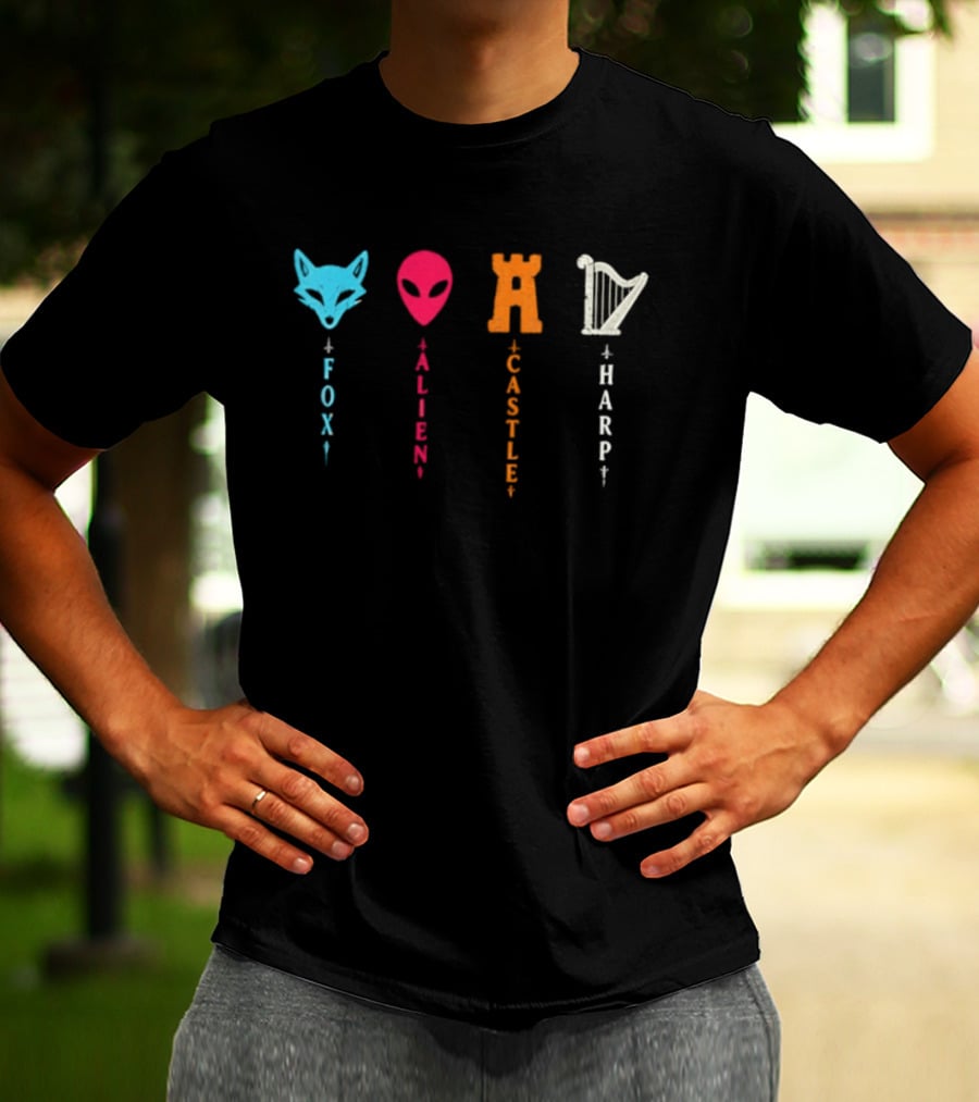 Fox Alien Castle Harp Vertical T-Shirt