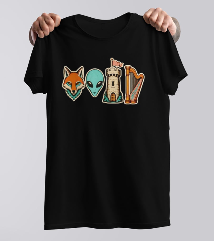 Fox Alien Castle Harp Stone Path Void T-Shirt