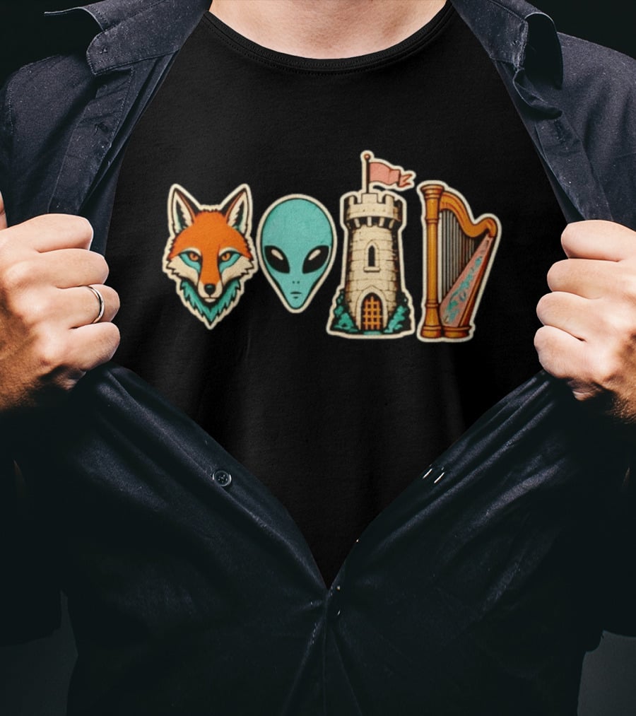Fox Alien Castle Harp Stone Path Void T-Shirt