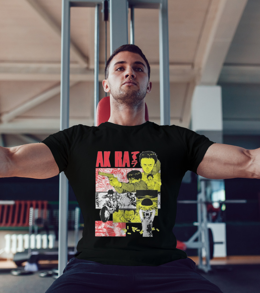 Akira Manga Panels Gun Motorcycle Explosion Red Yellow T-Shirt