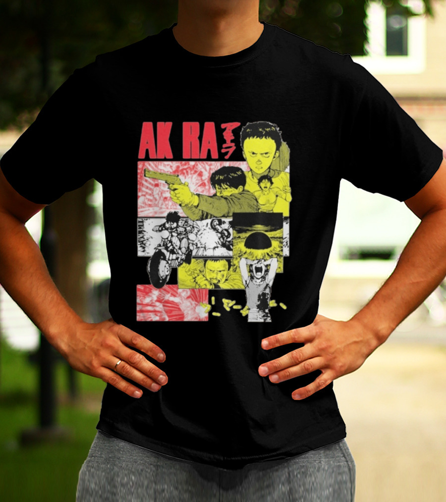Akira Manga Panels Gun Motorcycle Explosion Red Yellow T-Shirt