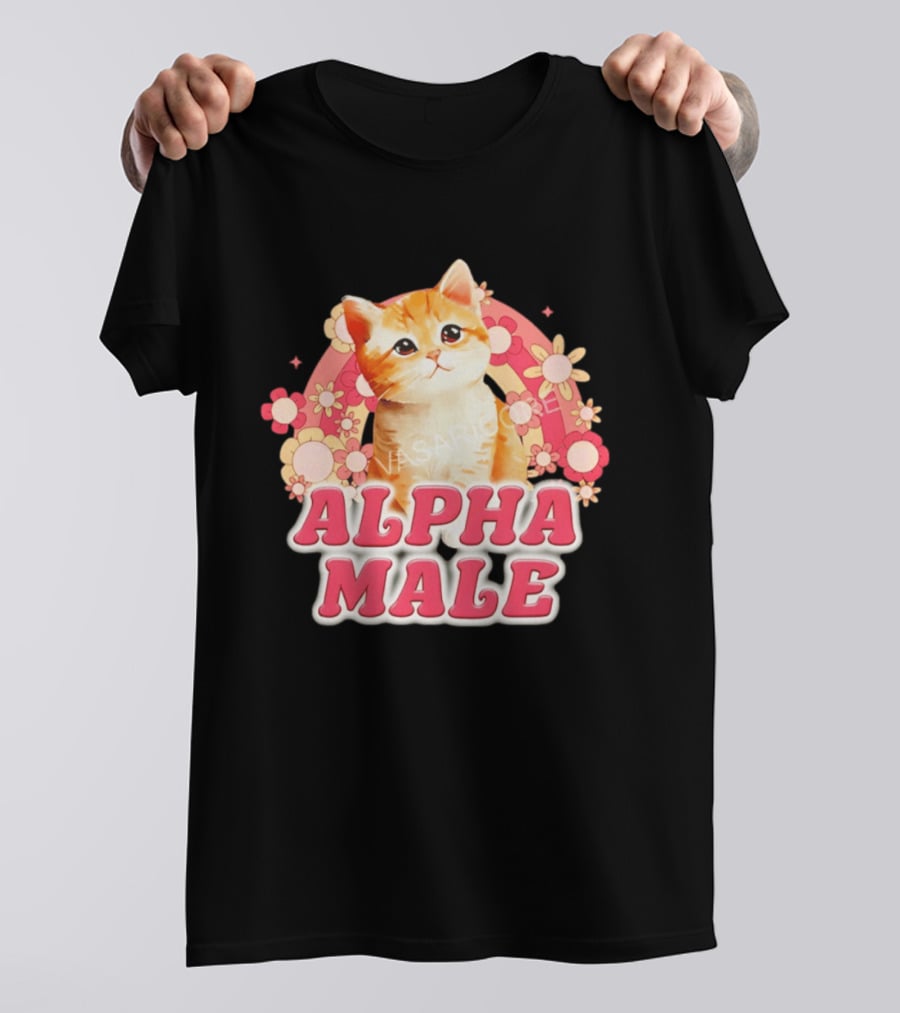 Alpha Male Kitten With Rainbow And Floral T-Shirt