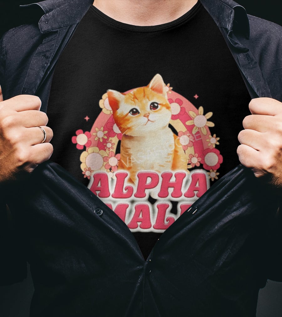 Alpha Male Kitten With Rainbow And Floral T-Shirt