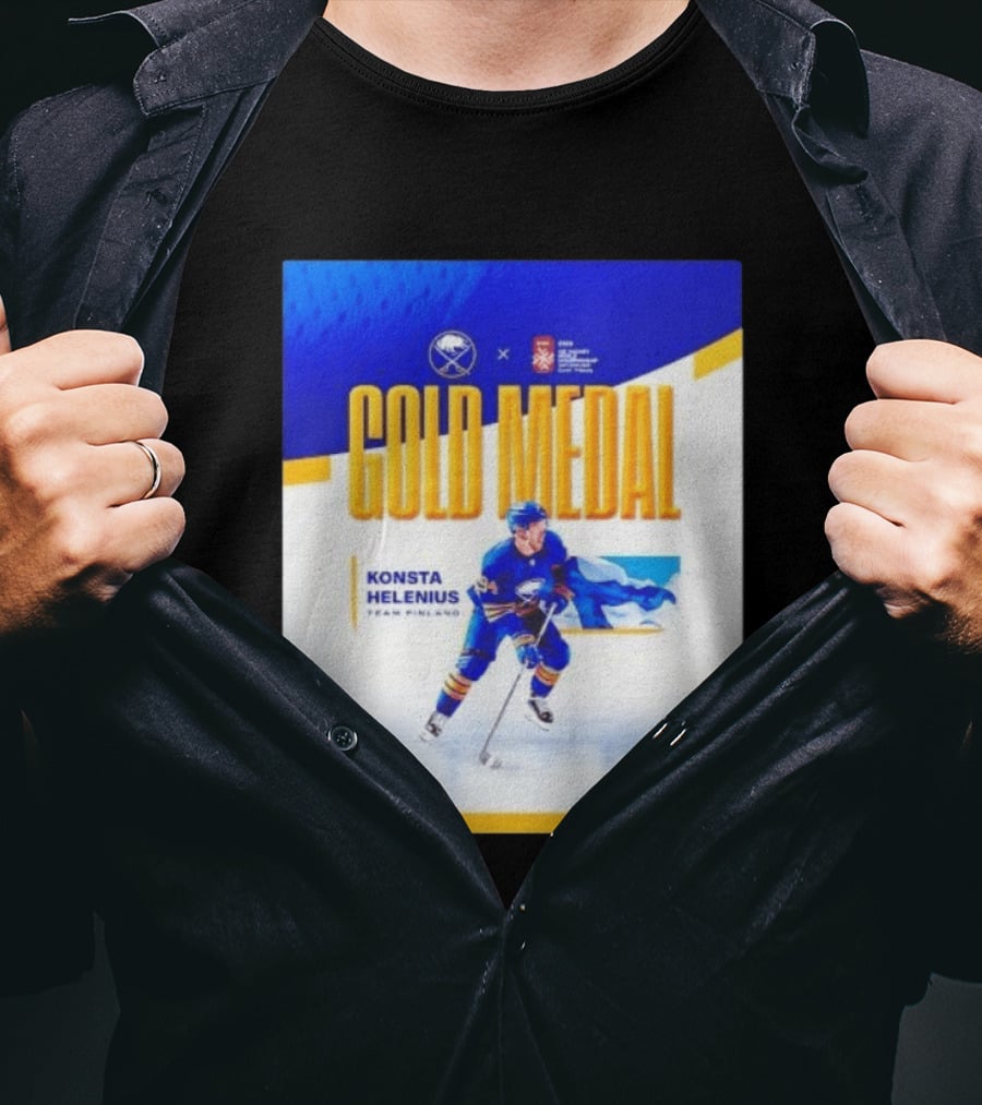 Konsta Helenius Team Finland 2023 Gold Medal Hockey T-Shirt
