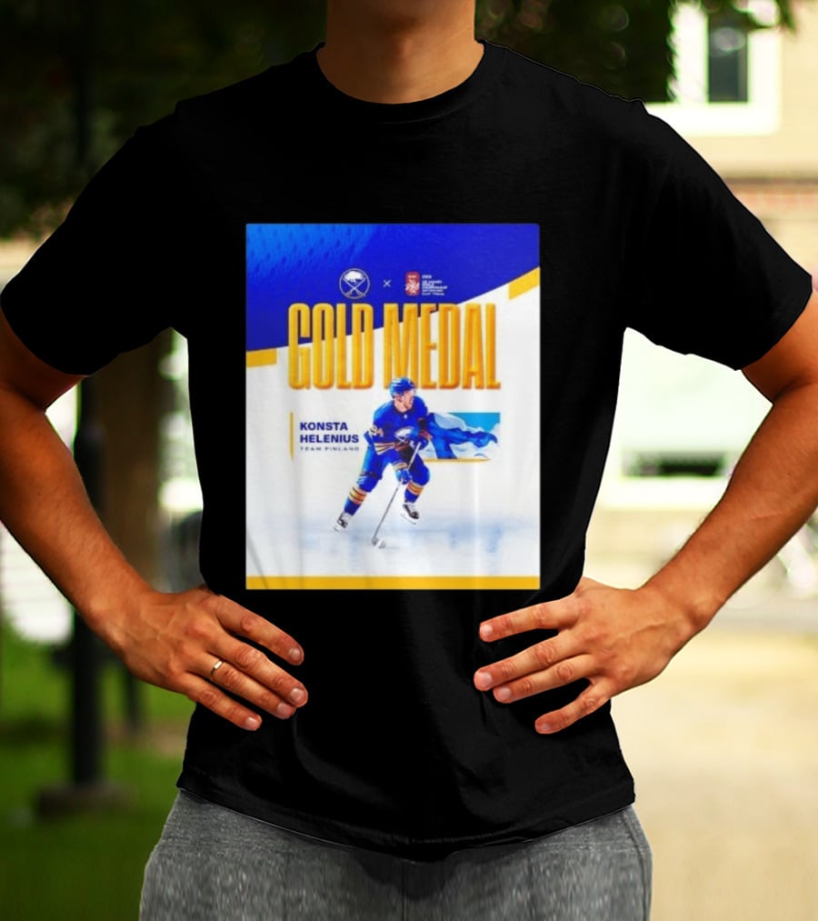 Konsta Helenius Team Finland 2023 Gold Medal Hockey T-Shirt