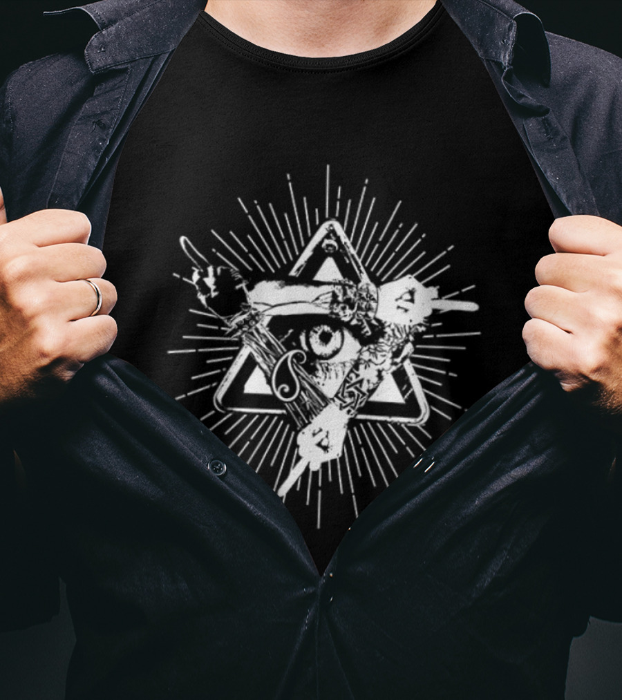 Invisible All Seeing Eye Illuminati Pyramid With Radiant Angel Amidst Stars And Numbers 369 Symbolism T-Shirt