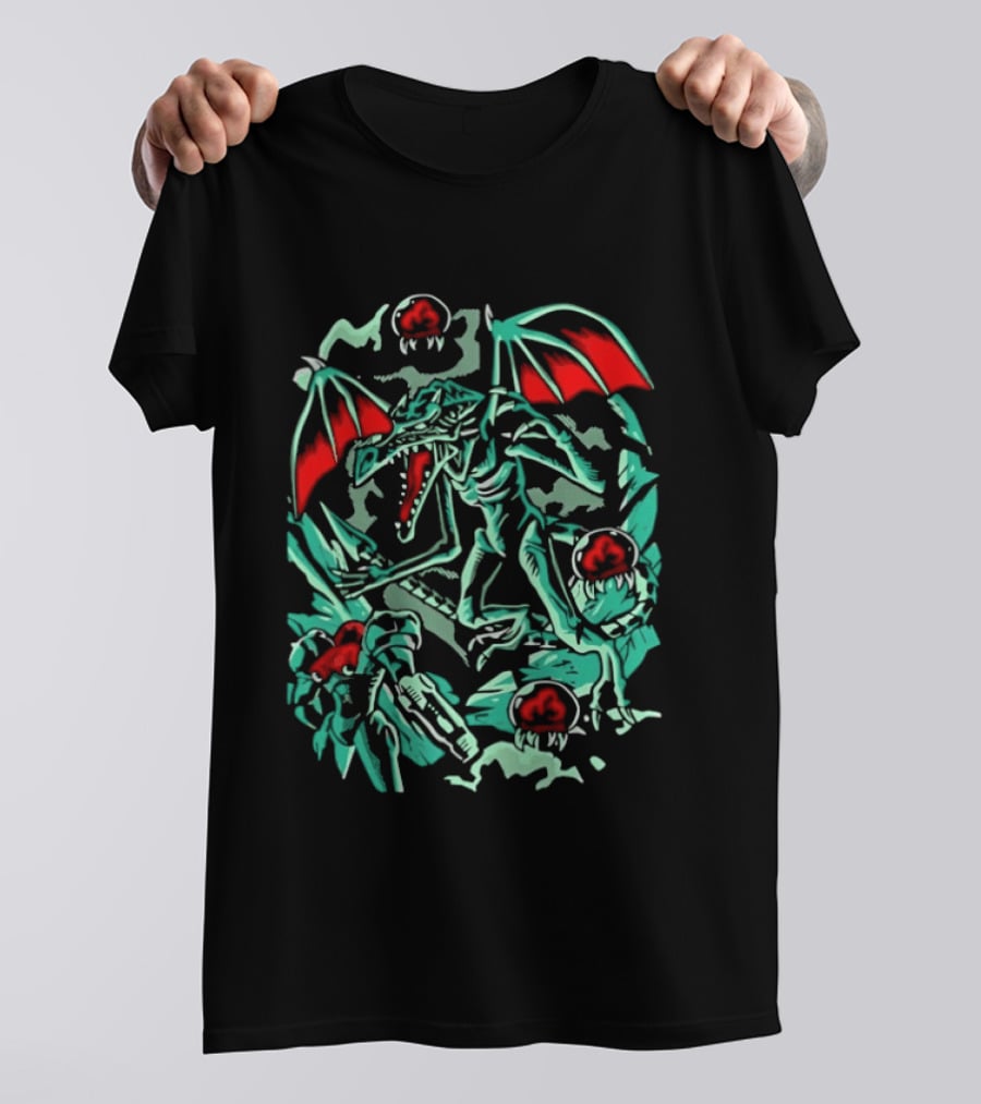 Metroid Ridley Battle With Metroids And Samus Aran T-Shirt