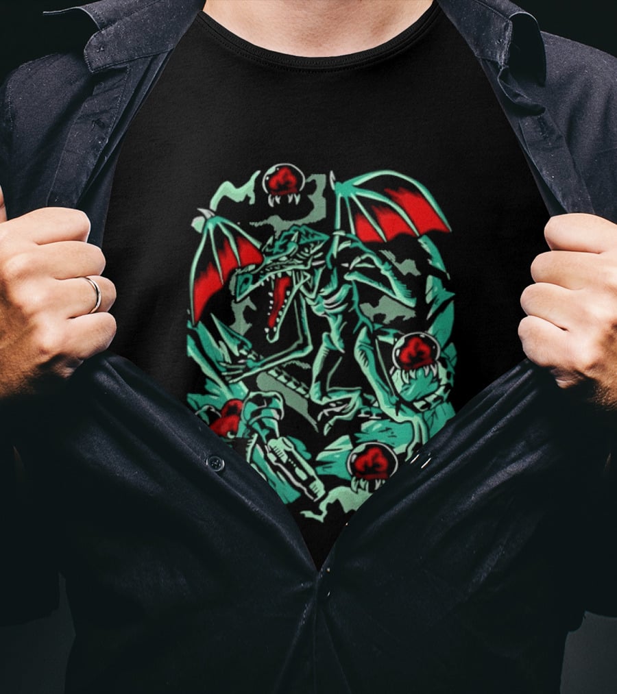Metroid Ridley Battle With Metroids And Samus Aran T-Shirt