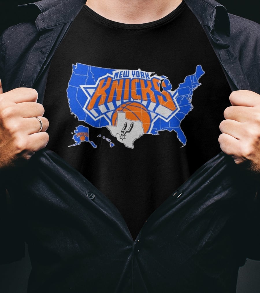 New York Knicks San Antonio Spurs USA Map T-Shirt