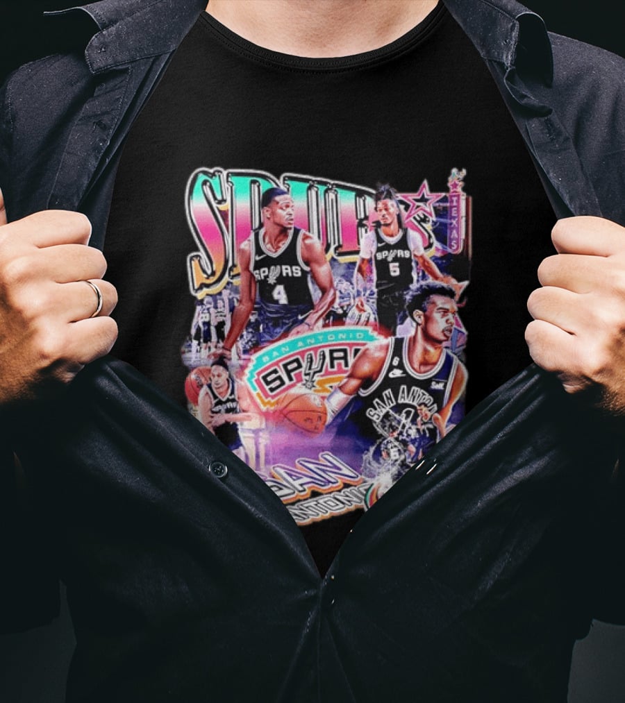 Spurs San Antonio Texas Basketball Players Collage T-Shirt
