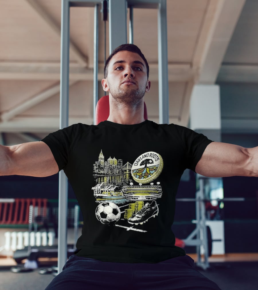 Oakland Roots Skyline Soccer Ball Stadium Ship And Coins T-Shirt