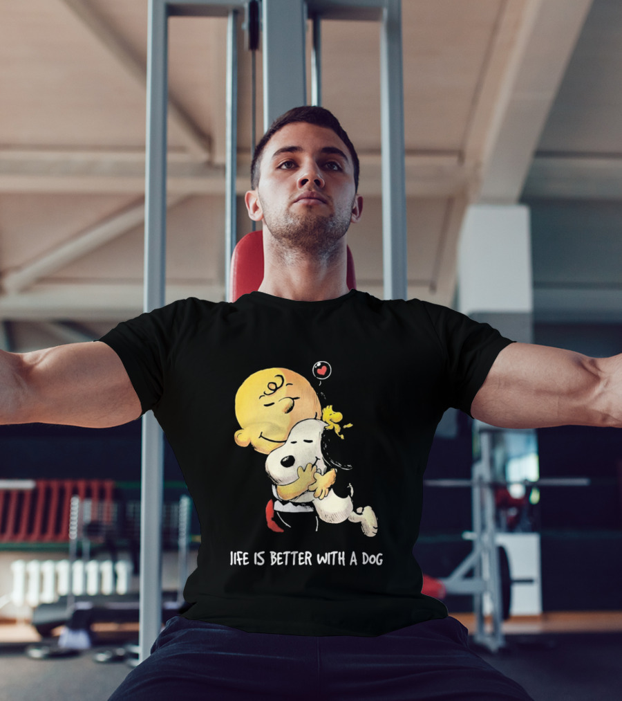 Snoopy Charlie Brown Life Is Better With A Dog Hugging Heart T-Shirt