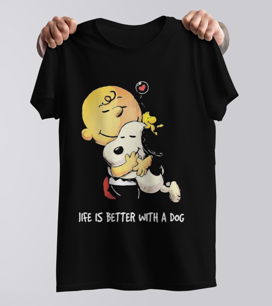 Snoopy Charlie Brown Life Is Better With A Dog Hugging Heart T-Shirt
