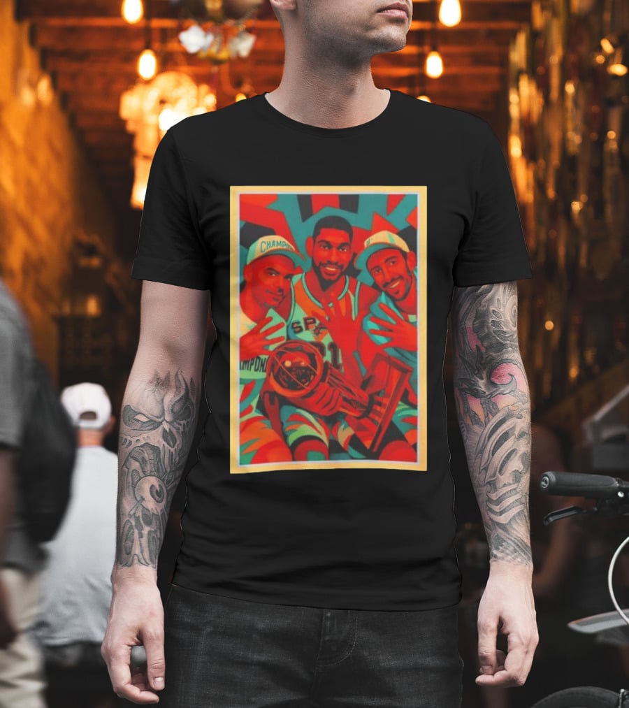 Champions Tim Duncan Spurs Teammates Trophy Victory Celebration T-Shirt