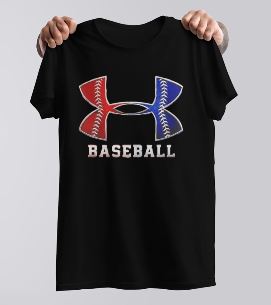 Under Armour Baseball Red Blue Stitch Performance Men T-Shirt